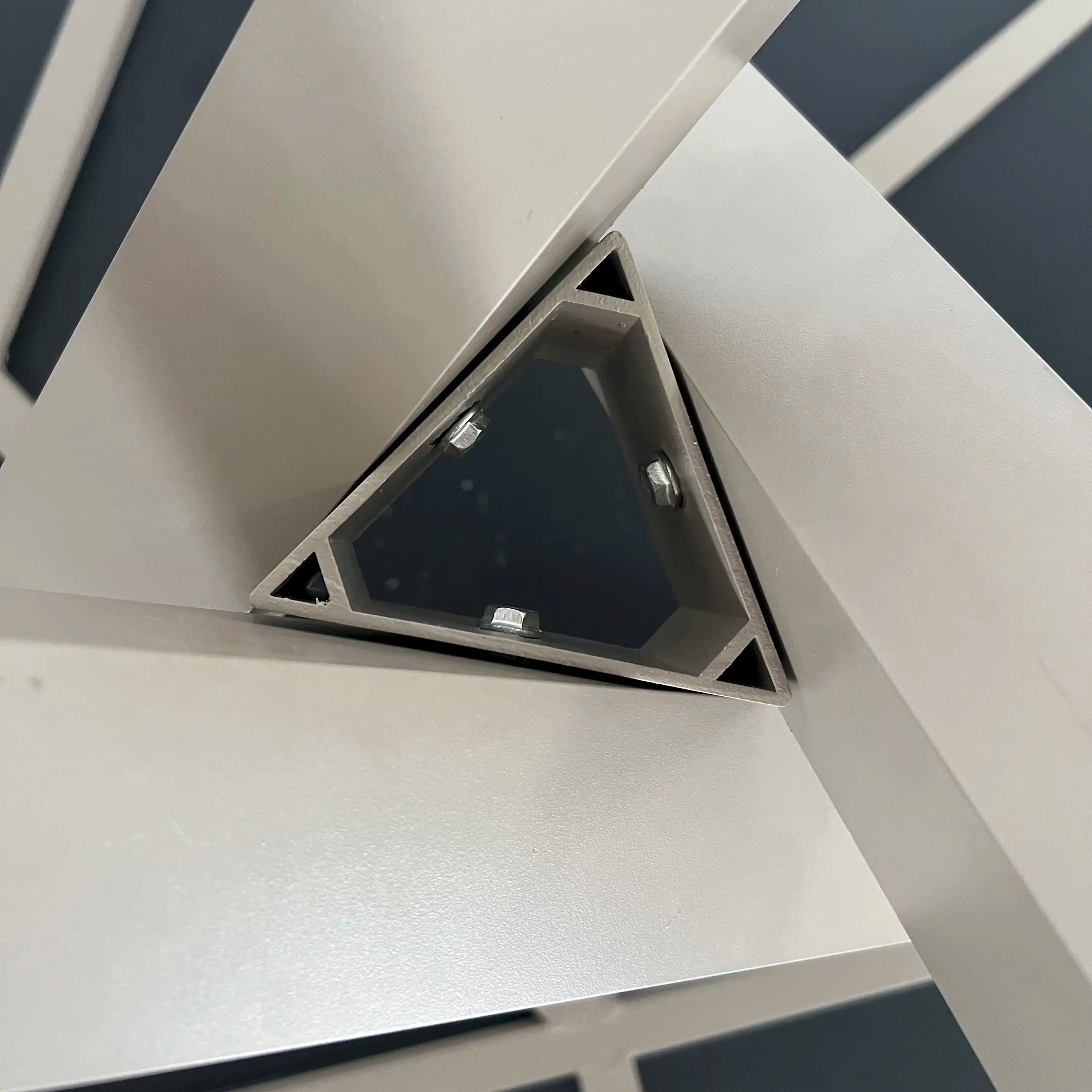 Round patio table base support frame with three-point triangular braces
