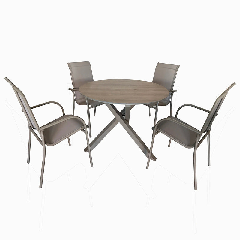 Deko Living 4 Place Seating Champagne Outdoor Aluminum Round Patio Dining Table and Stackable Chairs Set (COP30804)
