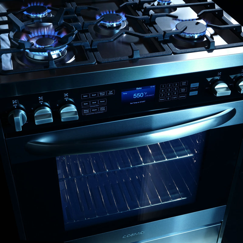 Cosmo 4-Piece Appliance Package - 30-Inch Dual Fuel Range, Island Range Hood, Dishwasher and Refrigerator in Stainless Steel (COS-4PKG-040)