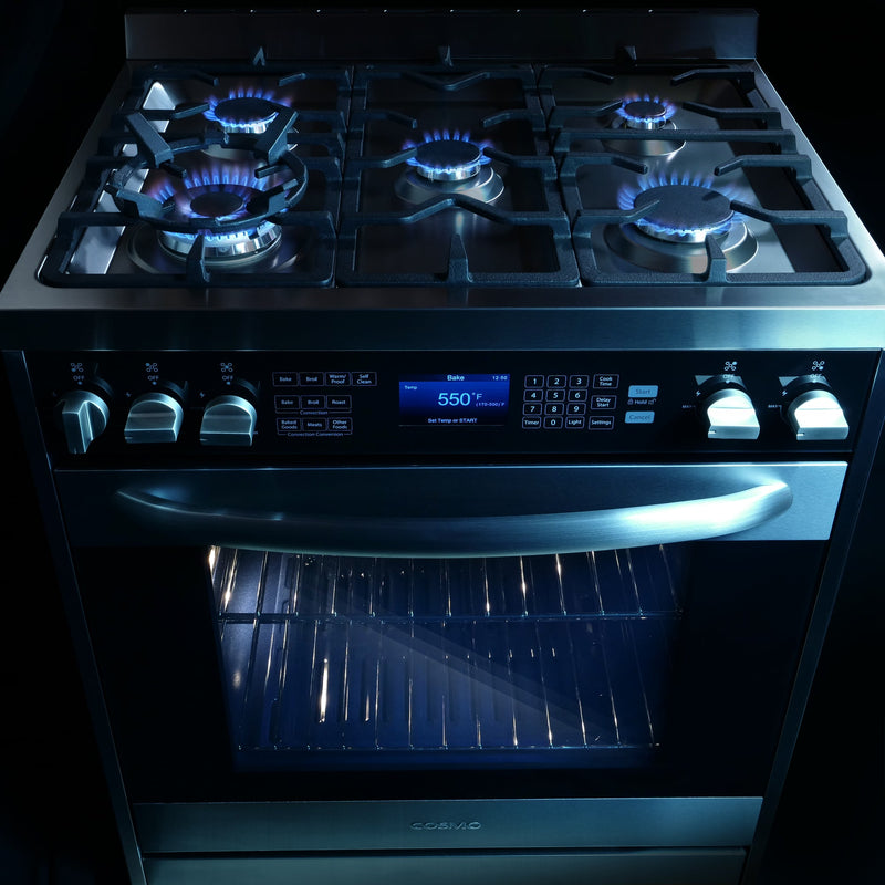 Cosmo 4-Piece Appliance Package - 30-Inch Dual Fuel Range, Island Range Hood, Dishwasher and Refrigerator in Stainless Steel (COS-4PKG-040)