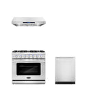 Cosmo 3 - Piece Appliance Package - 36-Inch Gas Range, 36-Inch Under Cabinet Range Hood and 24-Inch Dishwasher (COS-3PKG-030)