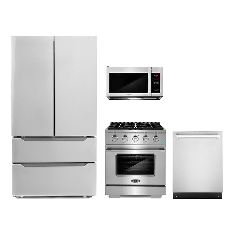 Cosmo 4-Piece Appliance Package - 30-Inch Gas Range, Over-the-Range Microwave, Dishwasher and Refrigerator in Stainless Steel (COS-4PKG-086)
