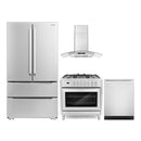 Cosmo 4-Piece Appliance Package - 36-Inch Single Oven Dual Fuel Range, Wall Mount Range Hood, Dishwasher and Refrigerator in Stainless Steel (COS-4PKG-224)
