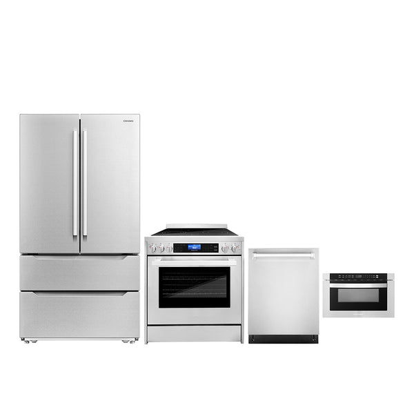 Cosmo 4-Piece Appliance Package - 30-Inch Single Oven Electric Range, Dishwasher, Refrigerator and Microwave Drawer in Stainless Steel (COS-4PKG-277)