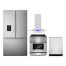 Cosmo 4-Piece Appliance Package - 30-Inch Gas Range, Island Mount Range Hood, Dishwasher and Refrigerator with Water Dispenser in Stainless Steel (COS-4PKG-657)