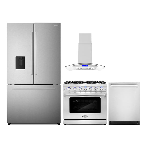 Cosmo 4-Piece Appliance Package - 36-Inch Gas Range, Island Mount Range Hood, Dishwasher and Refrigerator in Stainless Steel (COS-4PKG-702)