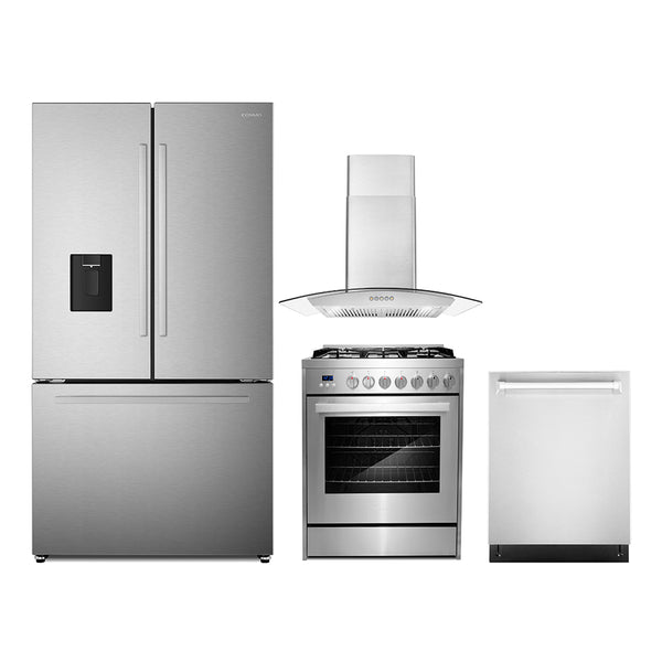Cosmo 4-Piece Appliance Package - 30-Inch Gas Range, Wall Mount Range Hood, Dishwasher and Refrigerator in Stainless Steel (COS-4PKG-730)