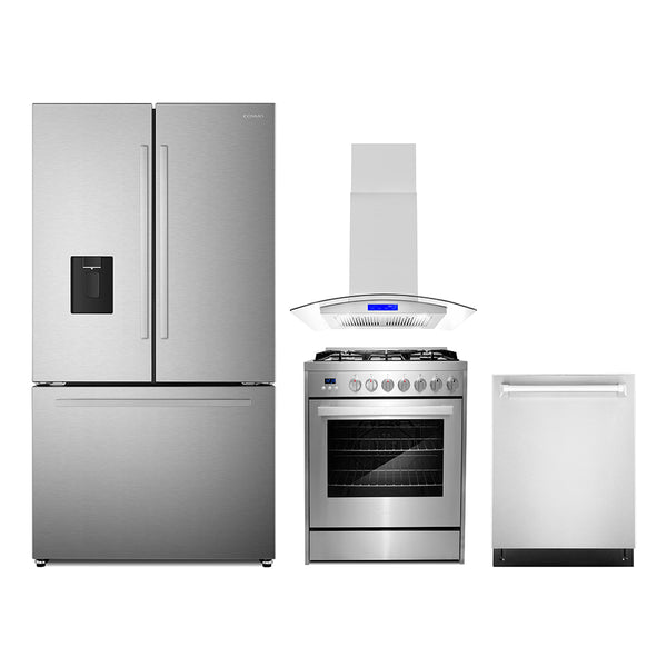 Cosmo 4-Piece Appliance Package - 30-Inch Gas Range, Island Mount Range Hood, Dishwasher and Refrigerator in Stainless Steel (COS-4PKG-734)