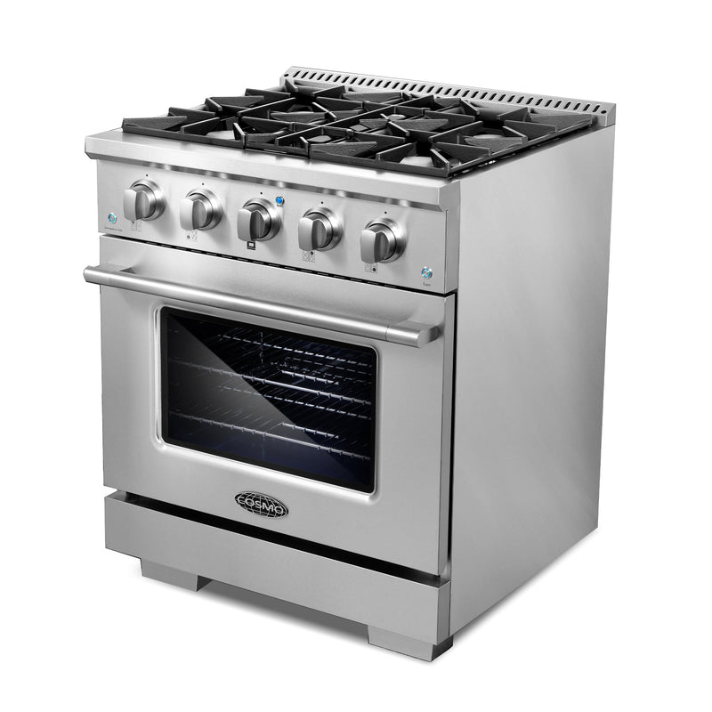 Cosmo 4-Piece Appliance Package - 30-Inch Gas Range, Wall Mount Range Hood, Dishwasher and Refrigerator in Stainless Steel (COS-4PKG-153)