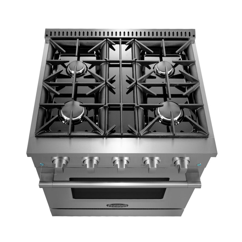 Cosmo 4-Piece Appliance Package - 30-Inch Gas Range, Island Range Hood, Dishwasher, and Refrigerator in Stainless Steel (COS-4PKG-052)