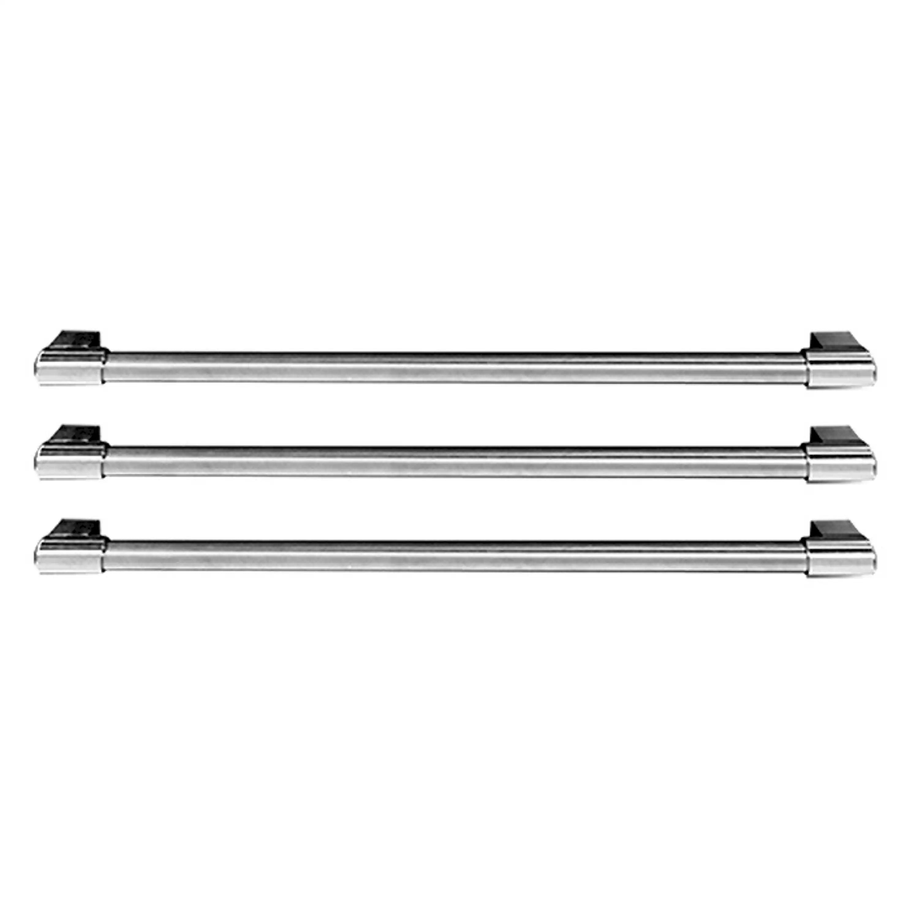Polished refrigerator handle kit with three long bar handles, chrome finish