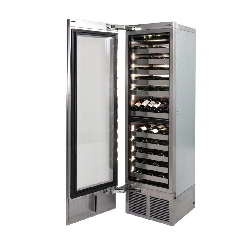 Perlick C-Series 24 Inch Dual-Zone Wine Cooler with 68 Bottle Capacity in Stainless Steel 4" Toe Kick with Left Hinge (CR24D-2-4LL, CR-SG-24PDL4)