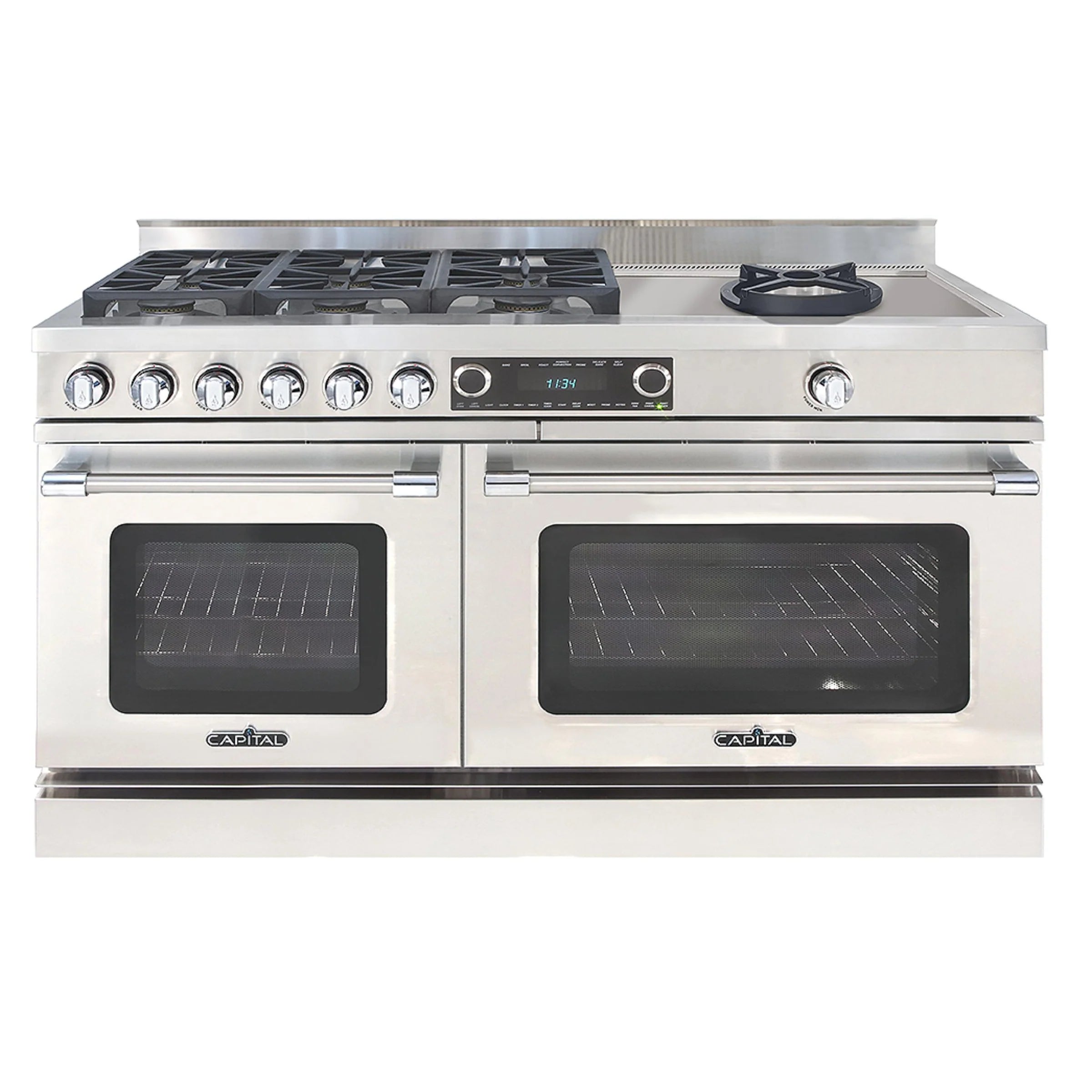 Stainless steel dual fuel range with 6 sealed burners and two oven doors