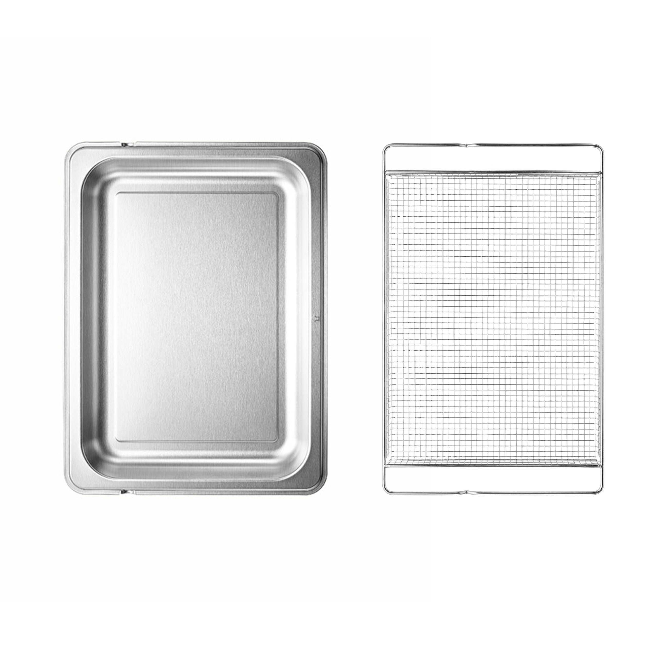 Stainless steel rectangular tray with wire rack insert