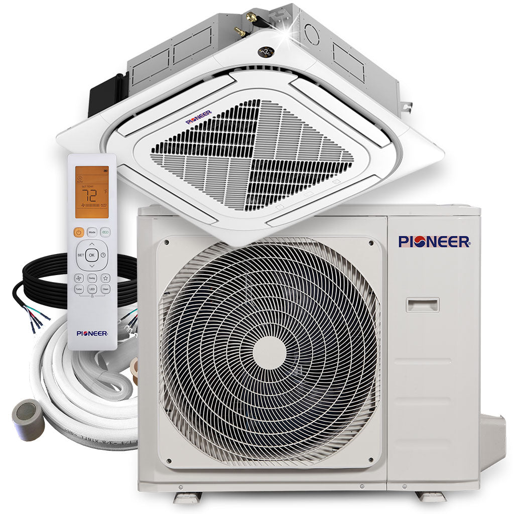 Pioneer 4-way ceiling cassette mini-split indoor unit with display and grille