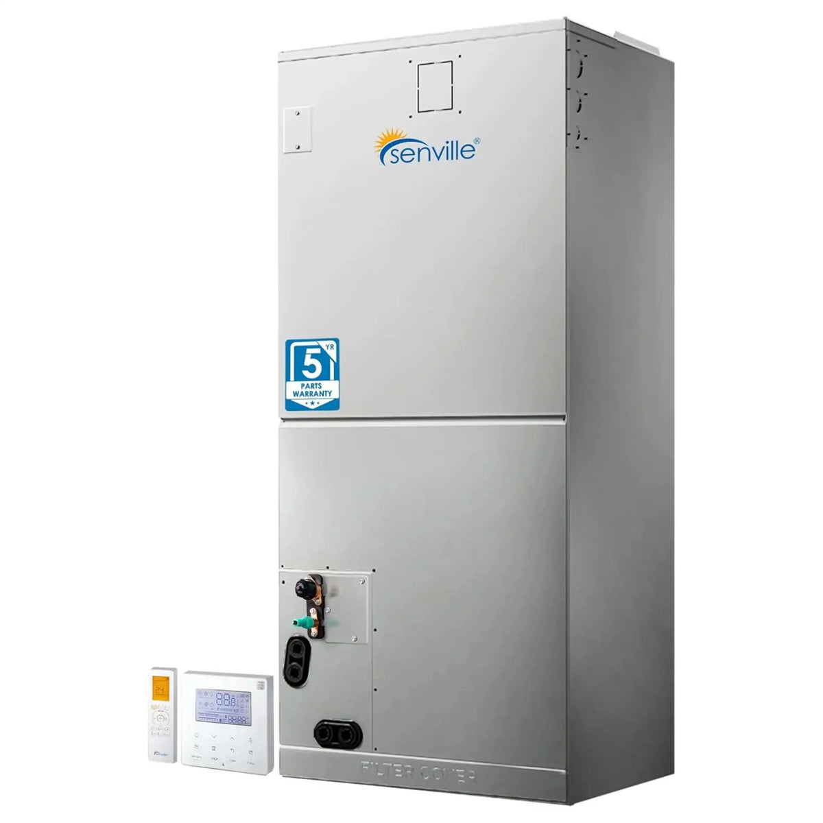 Senville ducted air handler with front service panel and included accessories, off-white