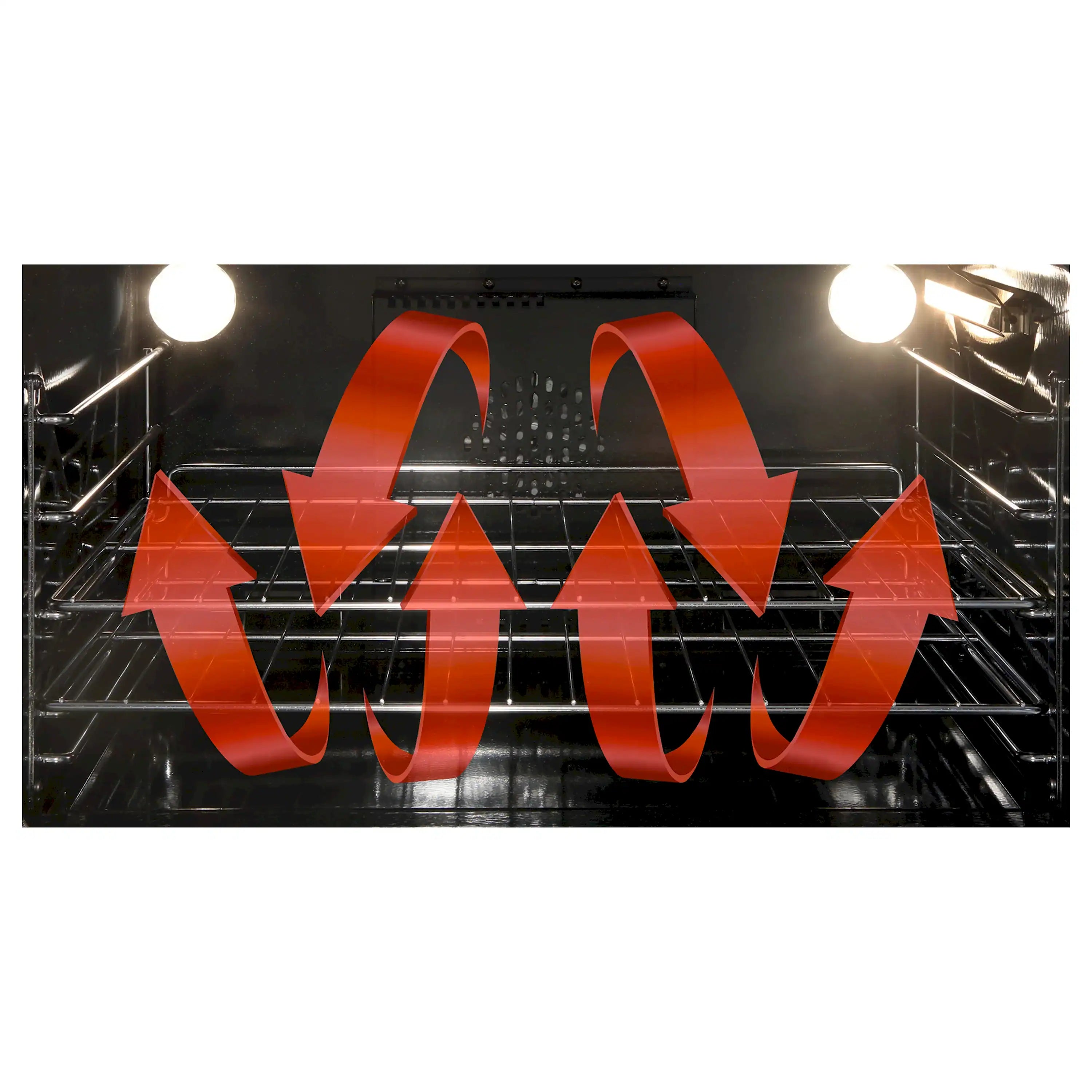 Oven cavity with wire racks and interior lighting