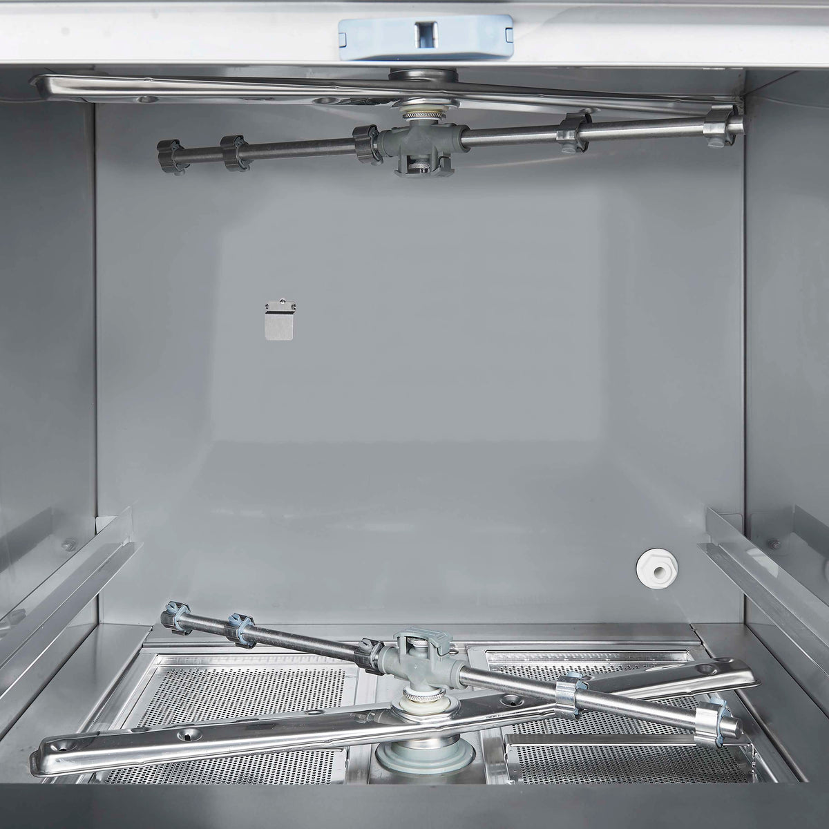 Stainless steel undercounter dishwasher open tub with spray system
