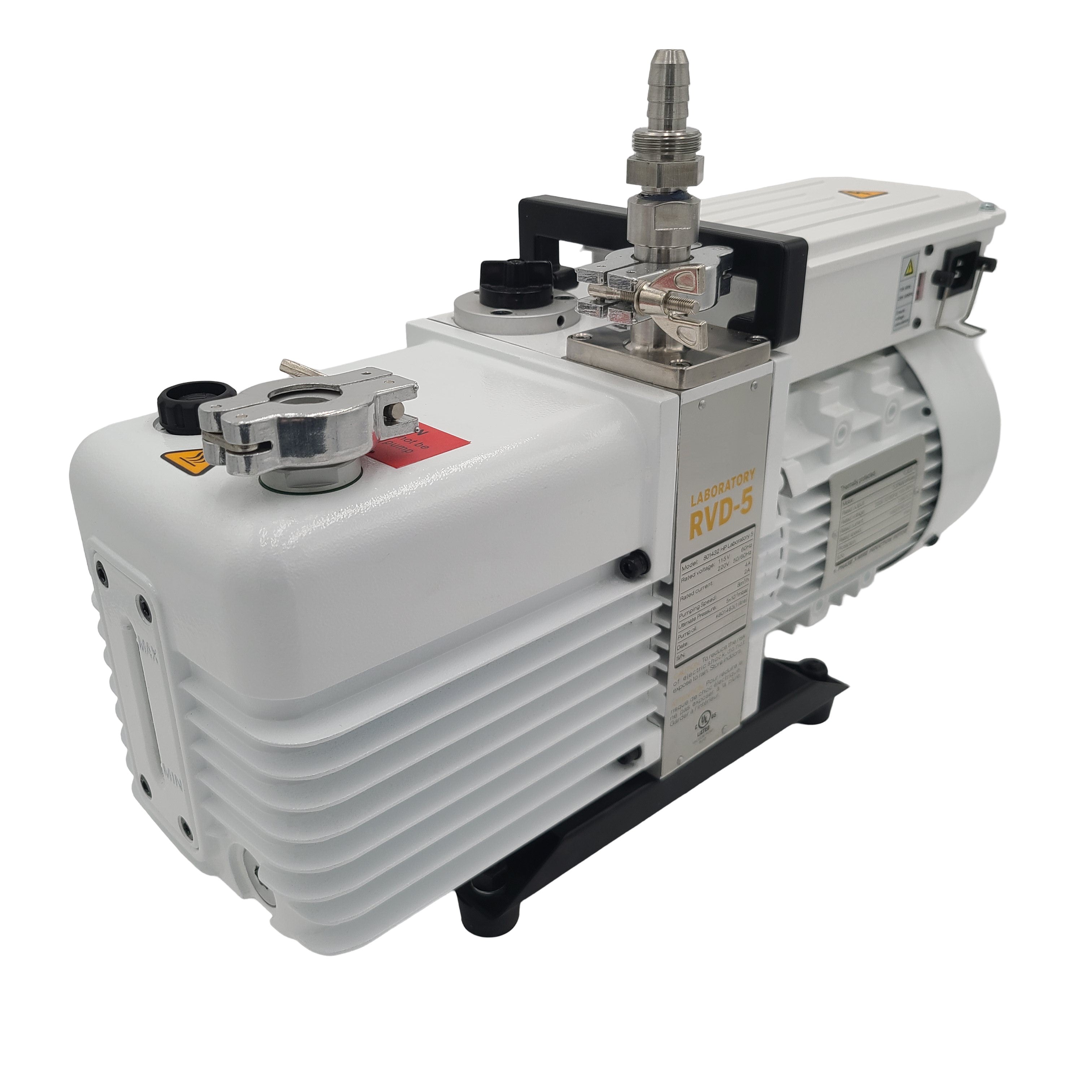 White laboratory vacuum freeze dryer with manifold valves and clear control panel