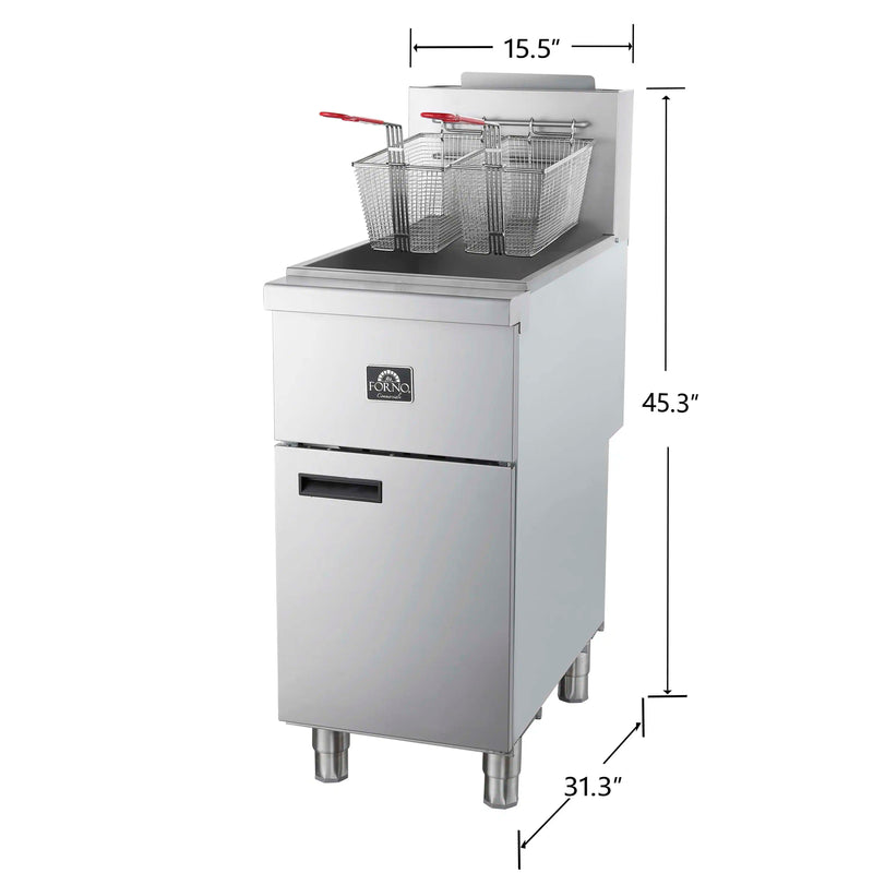 Forno Commerciale Natural Gas Deep Fryer with 3 Burners 90,000 BTU, 40 Lbs Oil Capacity, Millivolt Control (FCMGF0048)