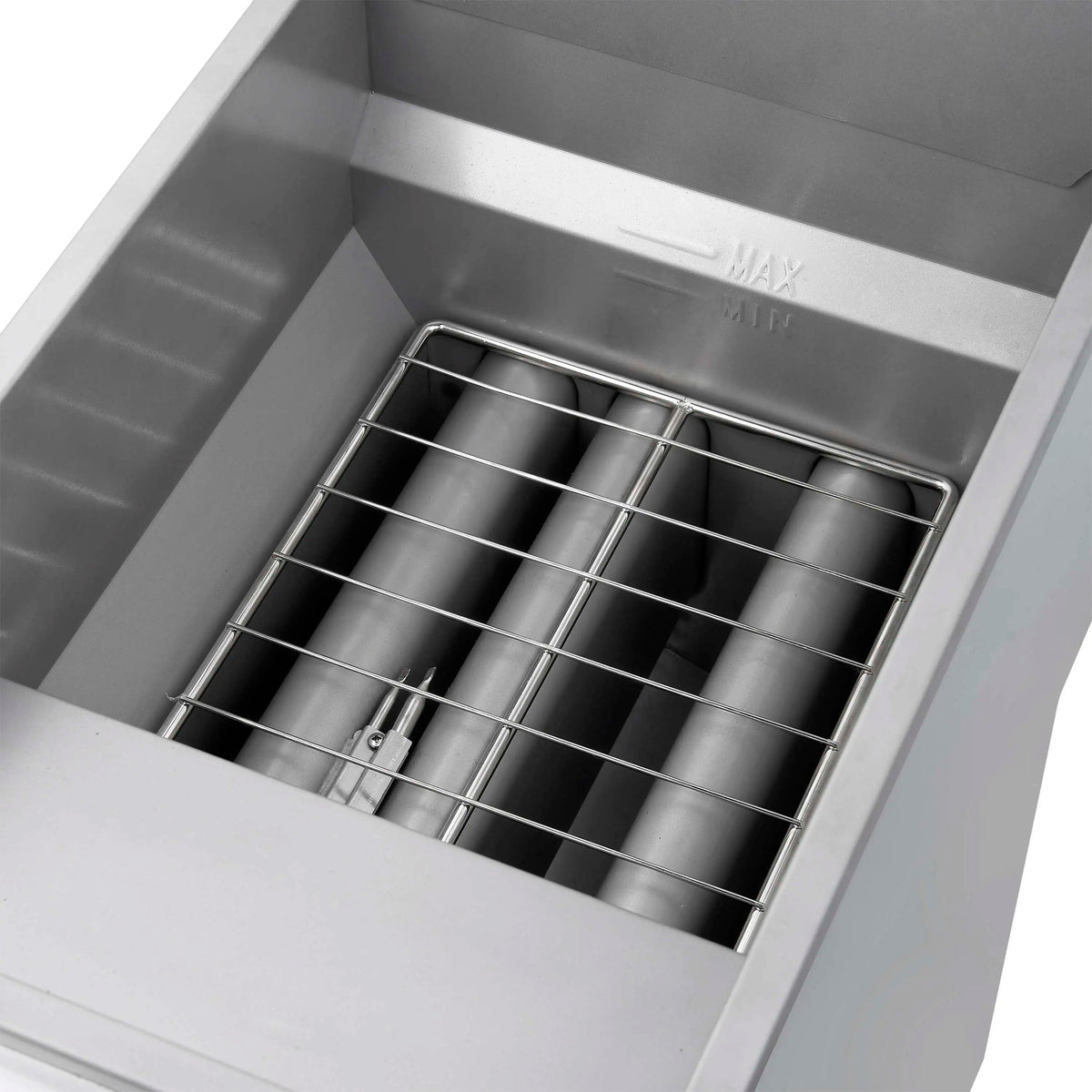 Stainless steel deep fryer tank with wire heating basket racks inside
