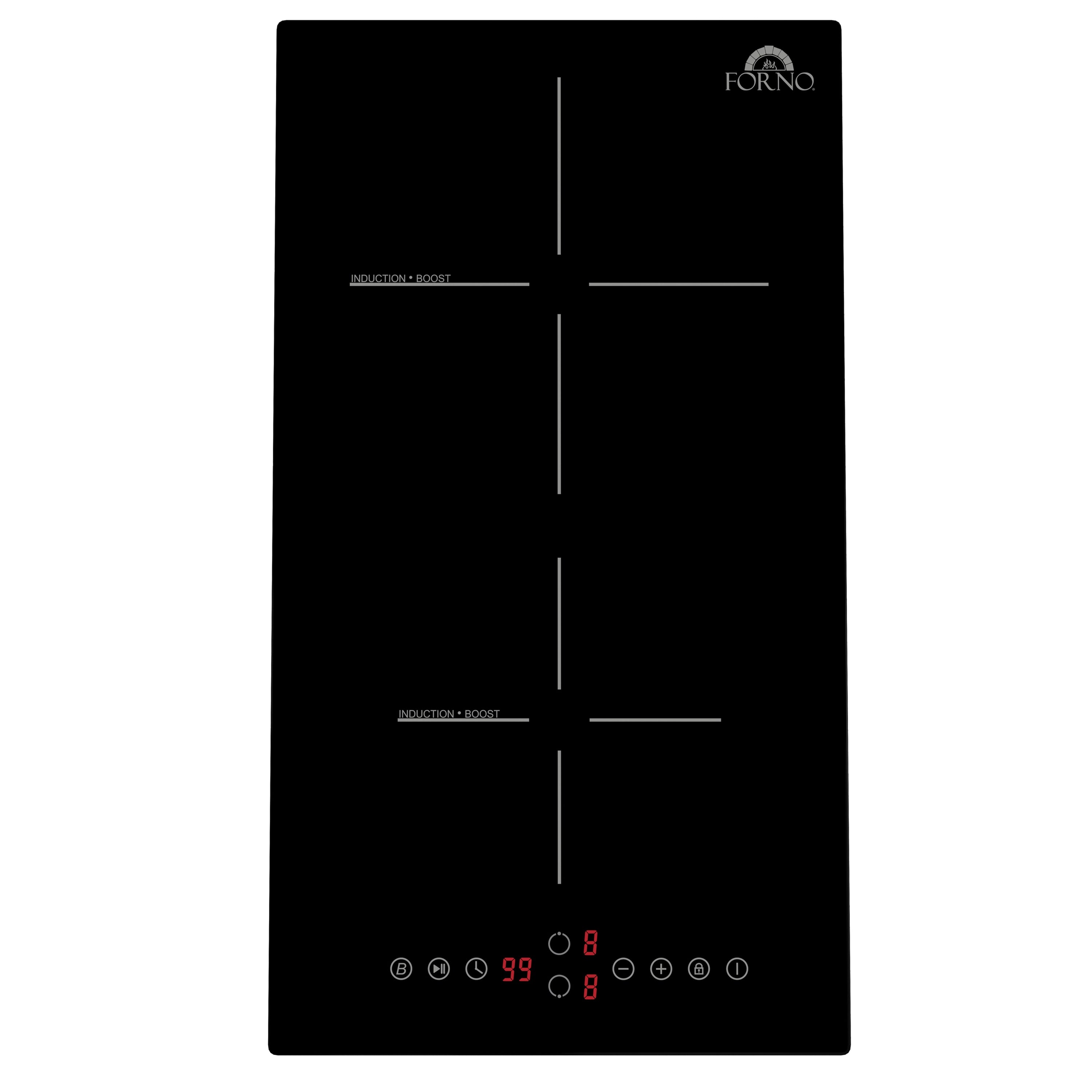 12-inch induction cooktop glass with touch controls, zone lines, and digital display