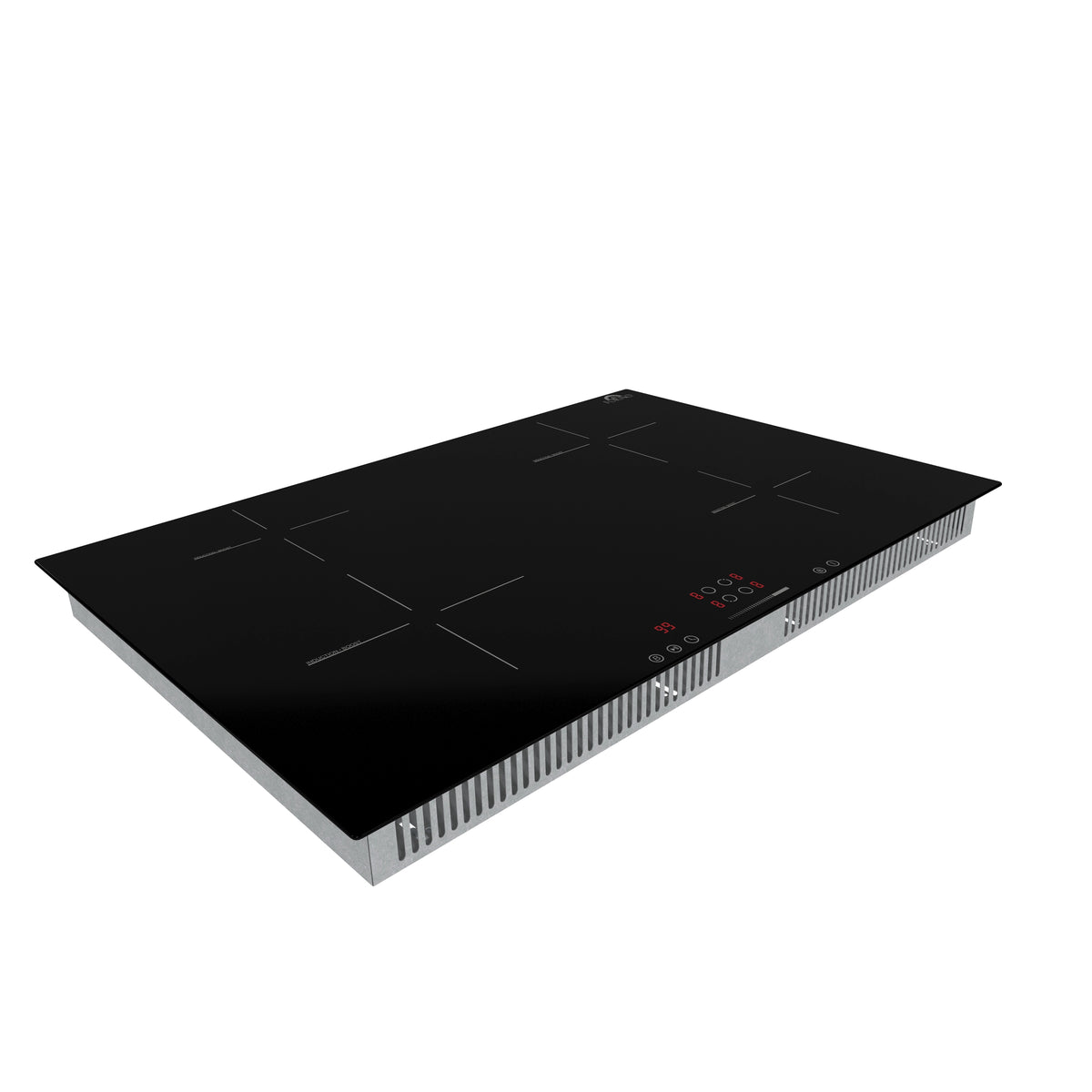 Black induction cooktop side profile with vented edge and touch controls
