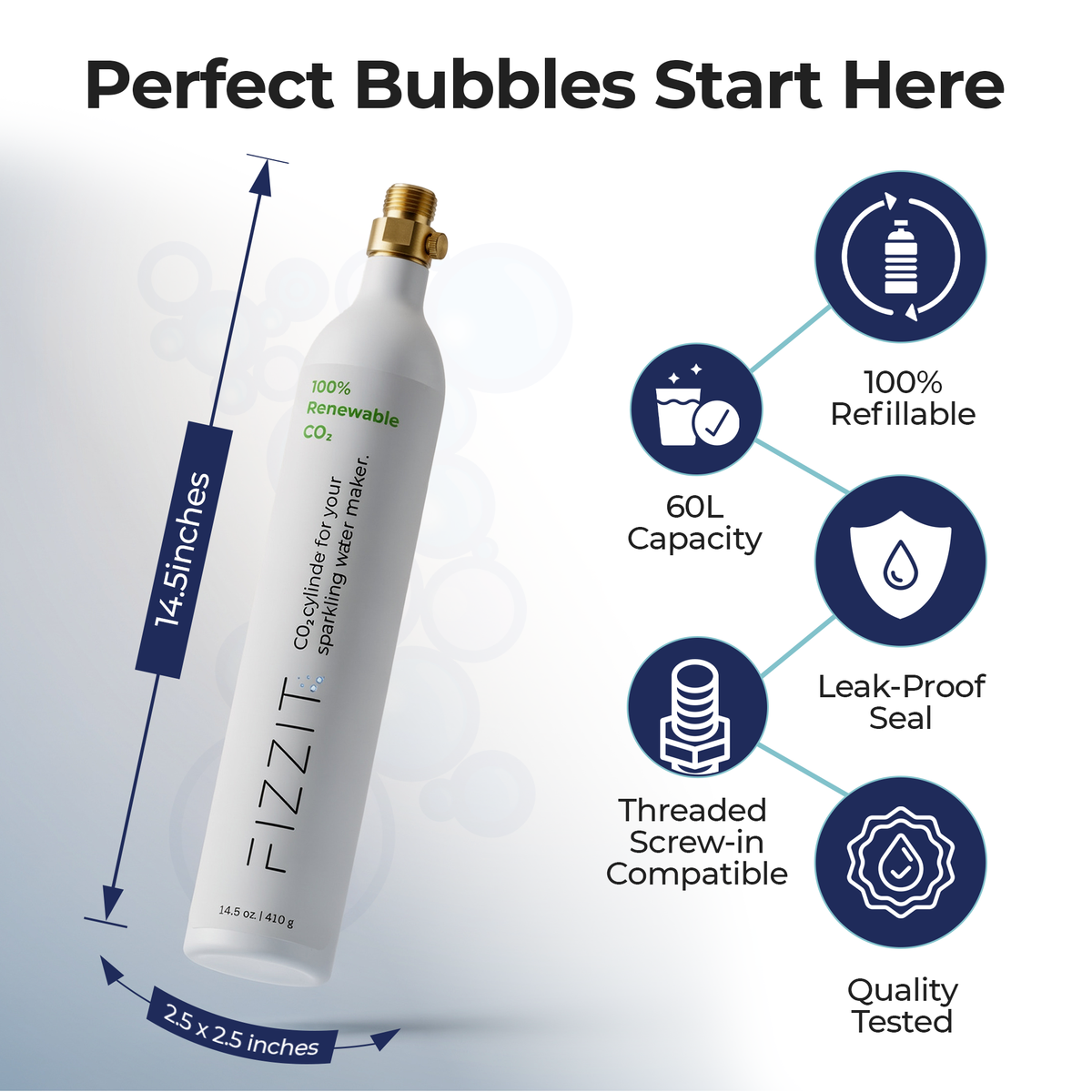 Fizzit 60L CO2 Cylinder Bulk Pack for Threaded Soda Makers
