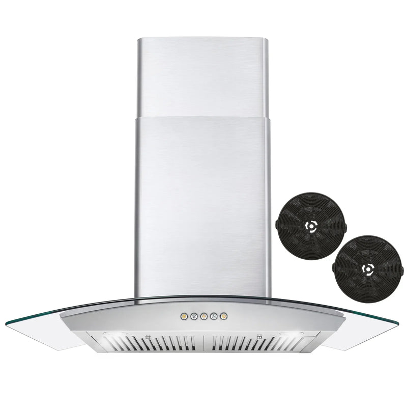 Cosmo 30-Inch 380 CFM Ductless Wall Mount Range Hood in Stainless Steel with Tempered Glass (COS-668WRC75-DL)