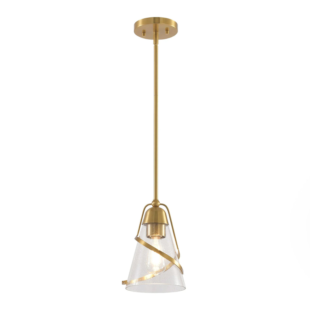Golden 1-light island pendant with clear seeded glass shade and metal canopy