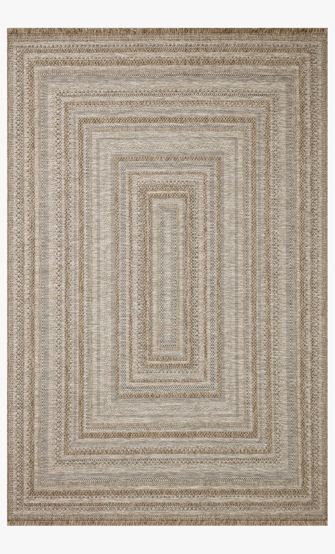 Natural woven accent rug with concentric square geometric border pattern