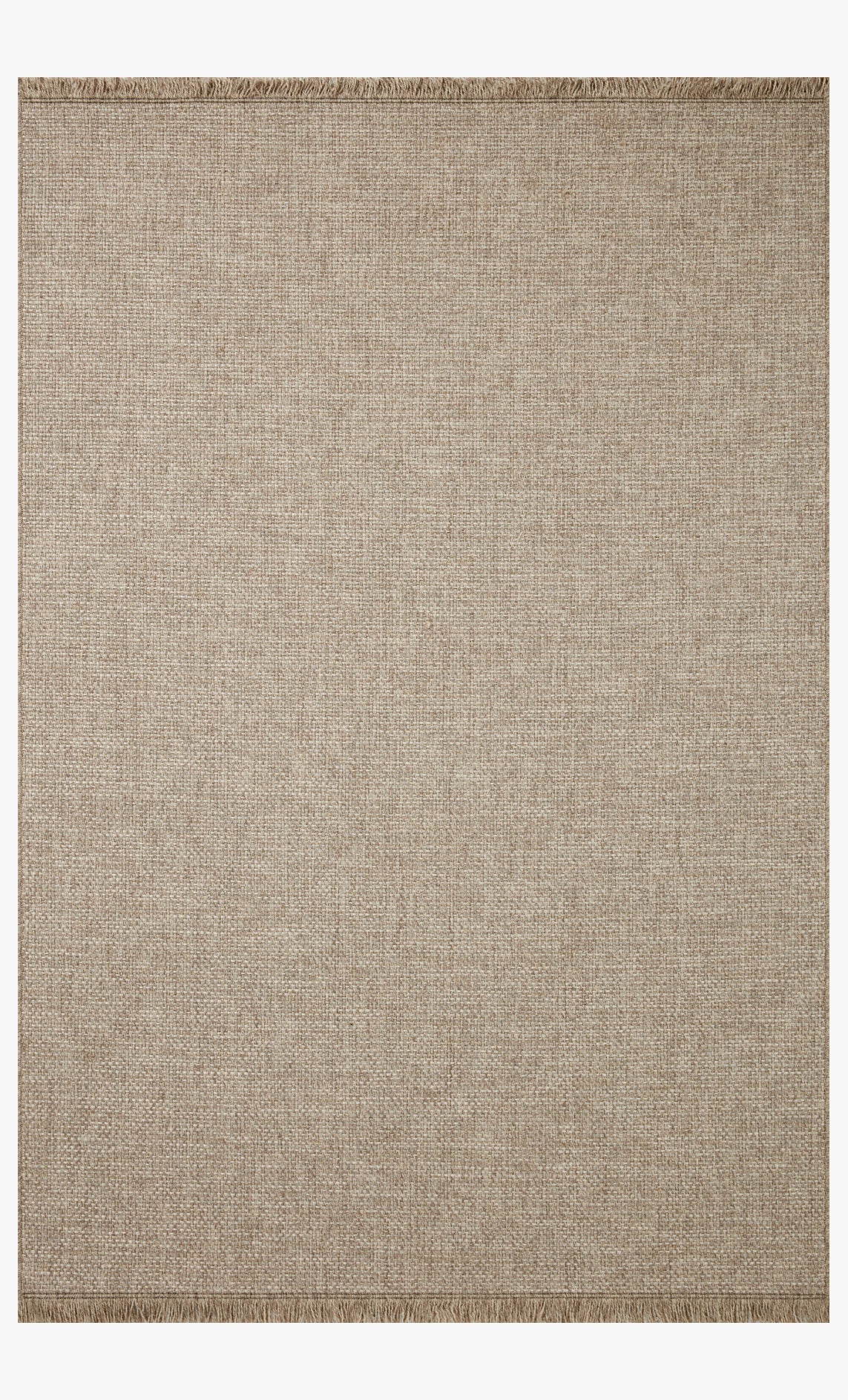 Natural flat-weave runner rug with subtle speckled texture and fringe border