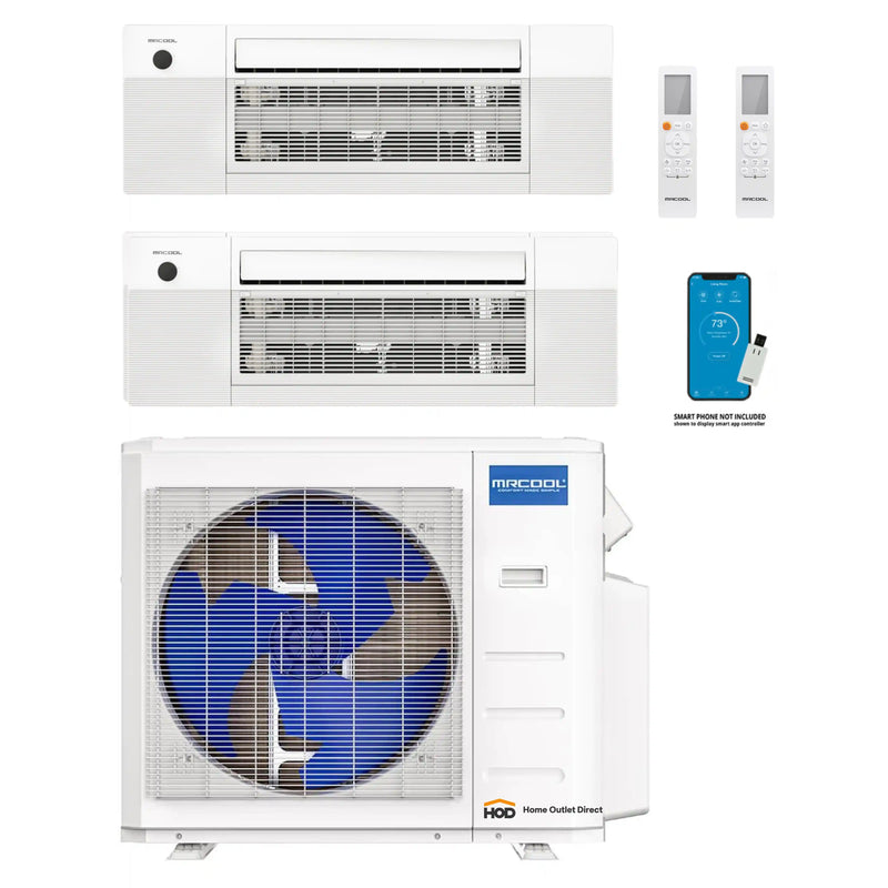 MRCOOL DIY 4th Gen Mini Split - 2-Zone 27,000 BTU Ductless Air Conditioner and Heat Pump with 12K + 12K Cassette Air Handlers