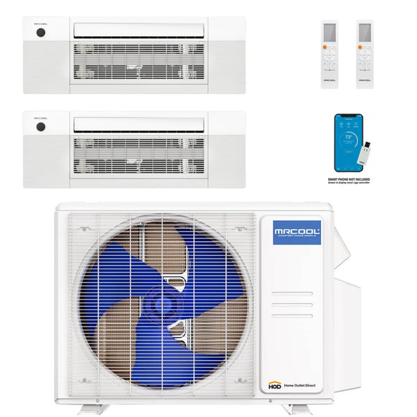 MRCOOL DIY 4th Gen Mini Split - 2-Zone 18,000 BTU Ductless Air Conditioner and Heat Pump with 9K + 9K Cassette Air Handlers