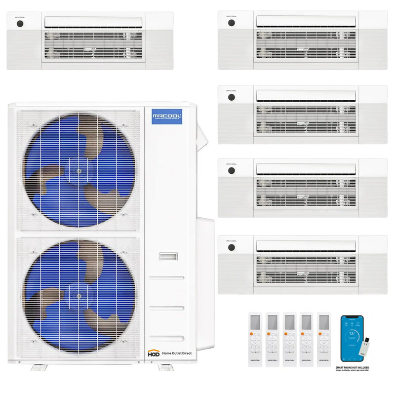 MRCOOL DIY 4th Gen Mini Split - 5-Zone 48,000 BTU Ductless Air Conditioner and Heat Pump with 12K + 9K + 9K + 9K + 9K Cassette Air Handlers
