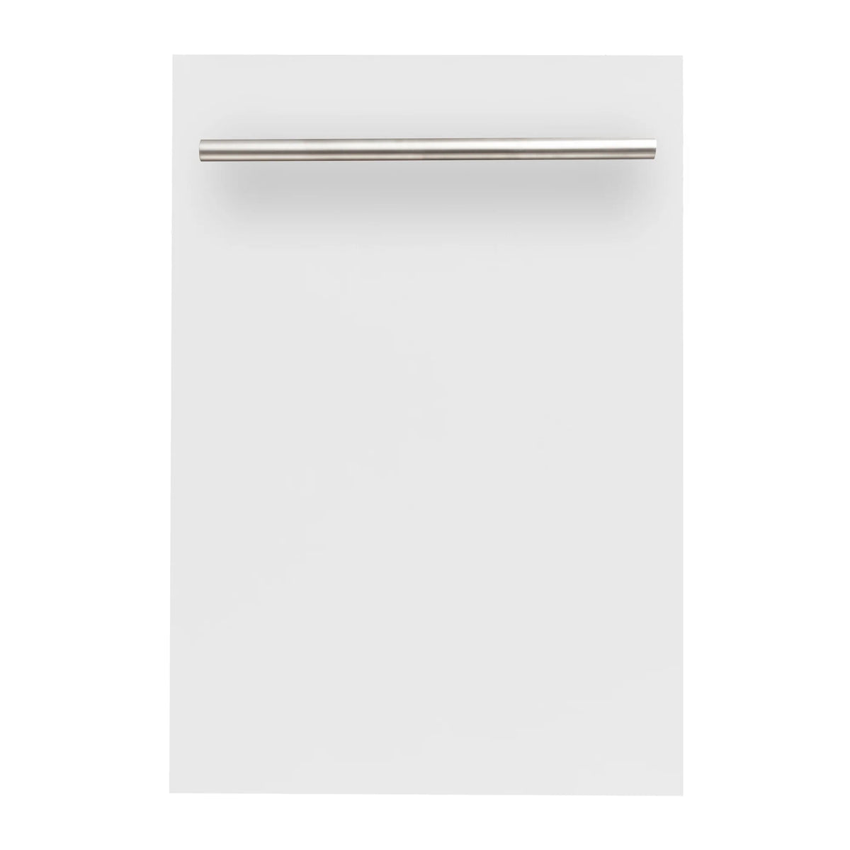 White matte dishwasher front panel with stainless handle bar