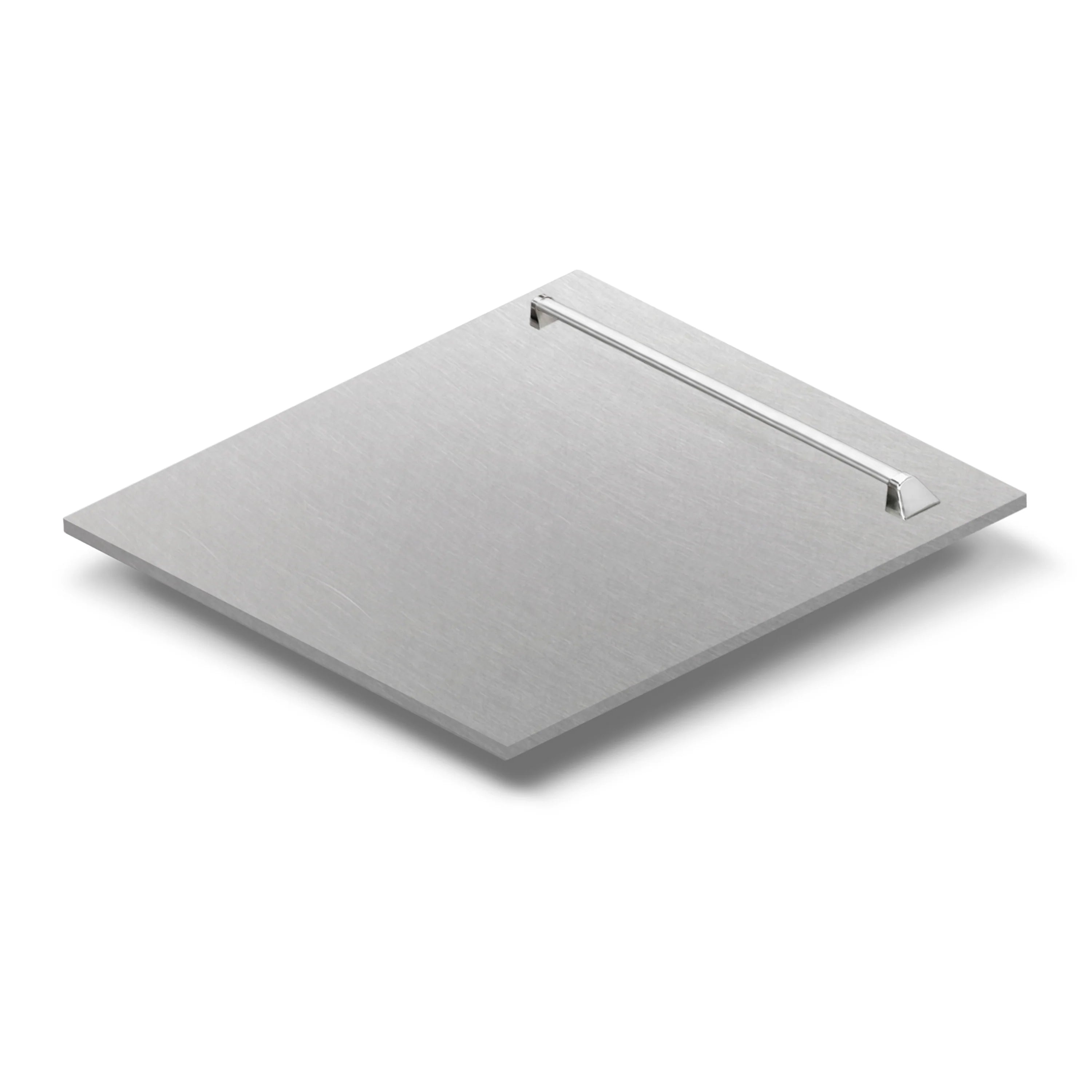 Rectangular stainless steel dishwasher door panel with handle
