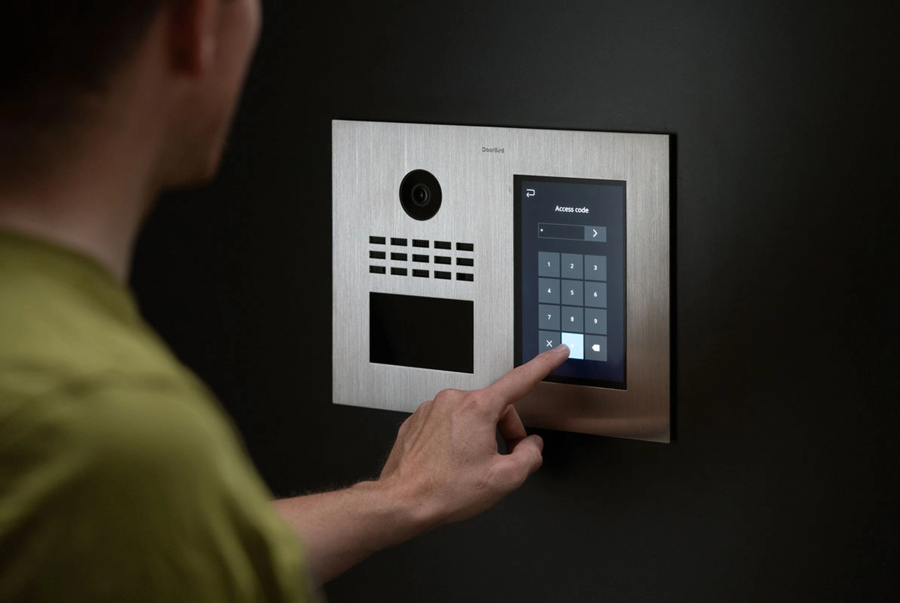 Stainless steel video door intercom with camera lens and built-in display panel