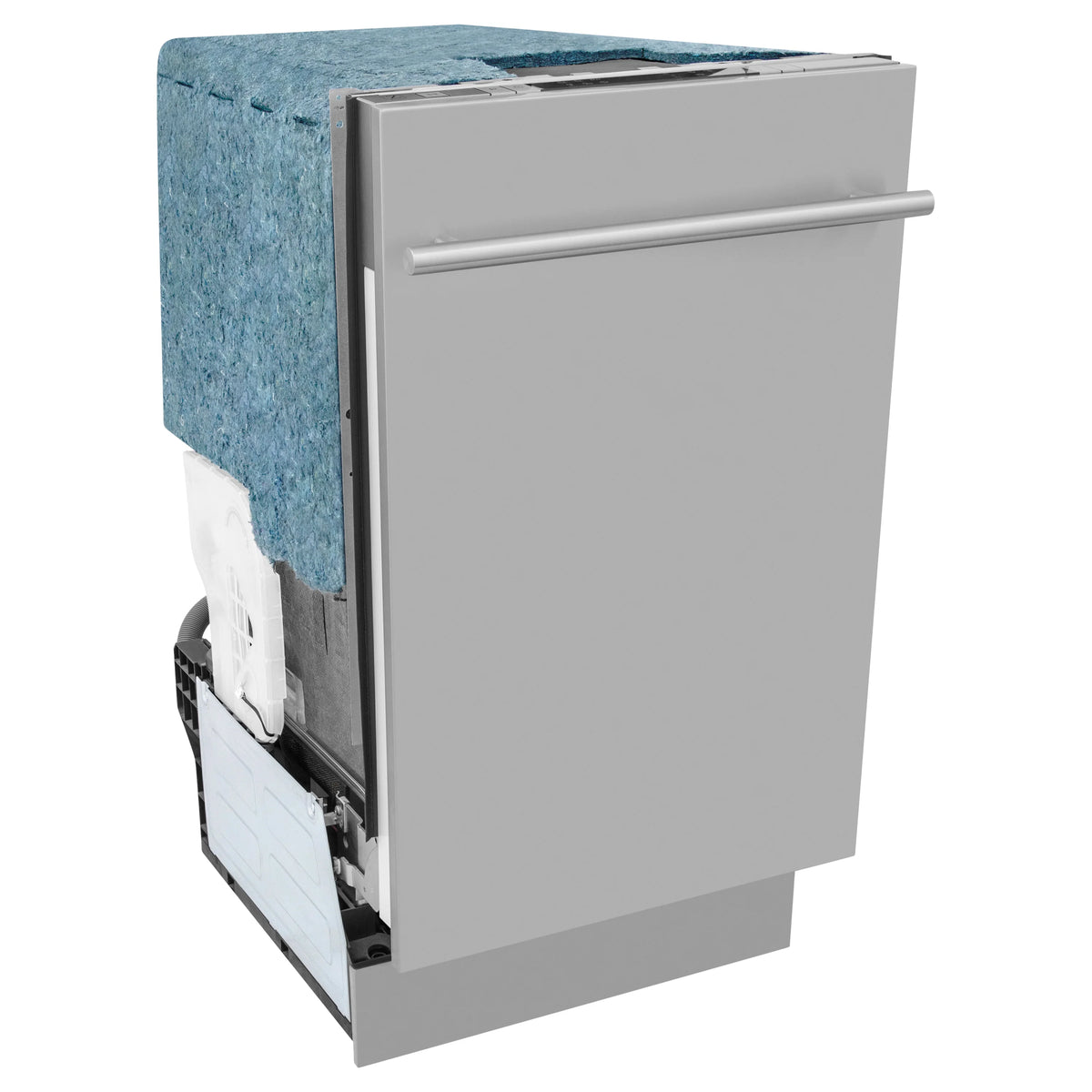 Built-in dishwasher with insulated side panel and white front door