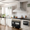 ZLINE Legacy Series Autograph Edition 48-inch Dual Fuel Range with Gas Stove and 6.0 Cu. Ft. Electric Oven in Stainless Steel with Black Matte Door and Polished Gold Accents (RAZ-BLM-48-G)