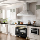 ZLINE Legacy Series Autograph Edition 48-inch Dual Fuel Range with Gas Stove and 6.0 Cu. Ft. Electric Oven in Stainless Steel with Black Matte Door and Champagne Bronze Accents (RAZ-BLM-48-CB)