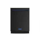 24-inch built-in dishwasher front, black finish with navy blue top trim and handle bar
