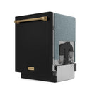 Black built-in dishwasher with bronze handle and side access panel