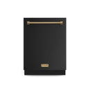 Gordon Ramsay by Thor Kitchen 4-Piece Appliance Package -  48-Inch Propane Gas Range, Wall Mount Range Hood, 36-Inch French Door Refrigerator, and Dishwasher in Black with Bronze Trim