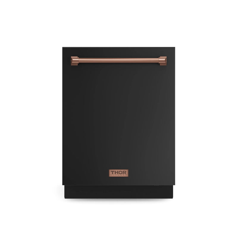 Thor Kitchen Gordon Ramsay 3-Piece Appliance Package - 36-Inch Gas Range with Tilt Panel, 36-Inch Refrigerator, and Dishwasher in Black with Rose Gold Trim