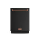 Black dishwasher door with rose-gold top handle bar and THOR badge