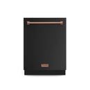Gordon Ramsay by Thor Kitchen 4-Piece Appliance Package -  48-Inch Propane Gas Range, Wall Mount Range Hood, 36-Inch French Door Refrigerator, and Dishwasher in Black with Rose Gold Trim
