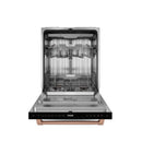 Gordon Ramsay by Thor Kitchen 4-Piece Appliance Package -  48-Inch Propane Gas Range, Wall Mount Range Hood, 36-Inch French Door Refrigerator, and Dishwasher in Black with Rose Gold Trim