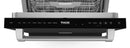 Dishwasher control panel with black fascia and indicator icons across the top edge