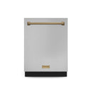Gordon Ramsay by Thor Kitchen 4-Piece Appliance Package -  48-Inch Propane Gas Range, Wall Mount Range Hood, 36-Inch French Door Refrigerator, and Dishwasher in Stainless Steel with Bronze Trim
